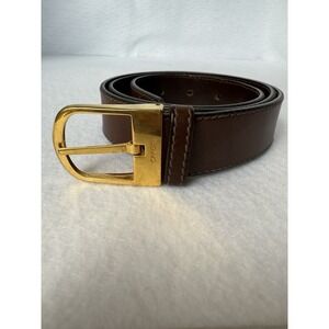 Pierre Cardin Full-Grain Brown Leather Dress Belt Size 32 Gold Buckle‎